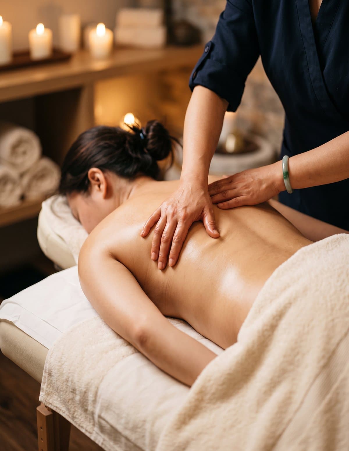 Chinesische Massage bei Shufu in Mönchengladbach-Rheydt: ruhiger Daumendruck am Rücken